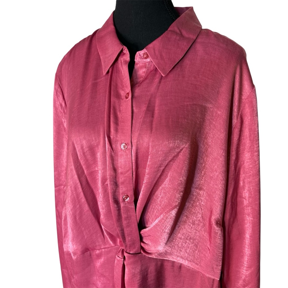 LAUNDRY BY SHELLI SEGAL New Pink Flowy Blouse Button Down Satin Plus Size 22W - Picture 3 of 15